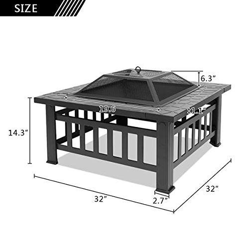 32-Inch Square Wood Burning Portable Metal Fire Pit O96897