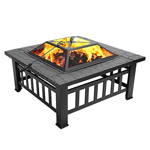 32-Inch Square Wood Burning Portable Metal Fire Pit O96897