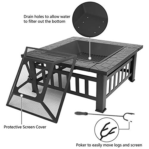 32-Inch Square Wood Burning Portable Metal Fire Pit O96897