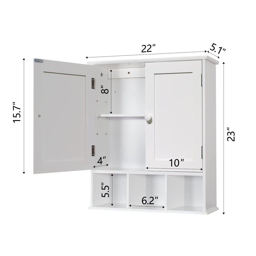 White Bathroom Wall Cabinet with 2 Door Adjustable Shelves K36970