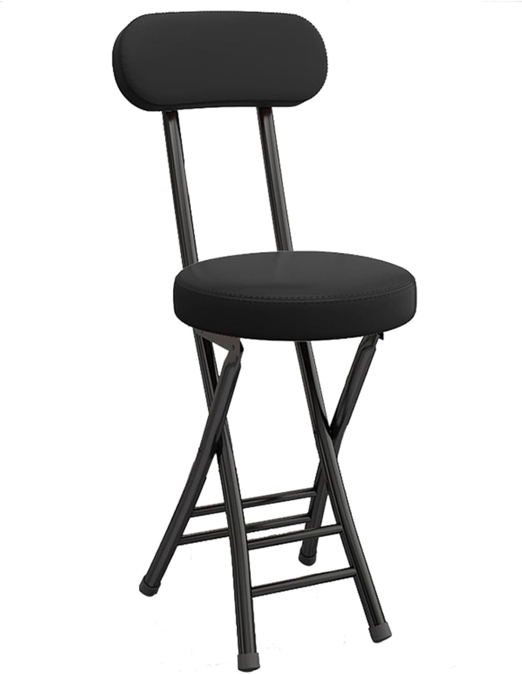 Black Cushioned Folding Stool with Backrest W7434