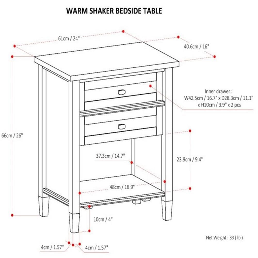 2-Piece Wood 24" Bedside Nightstand Table Set J7902