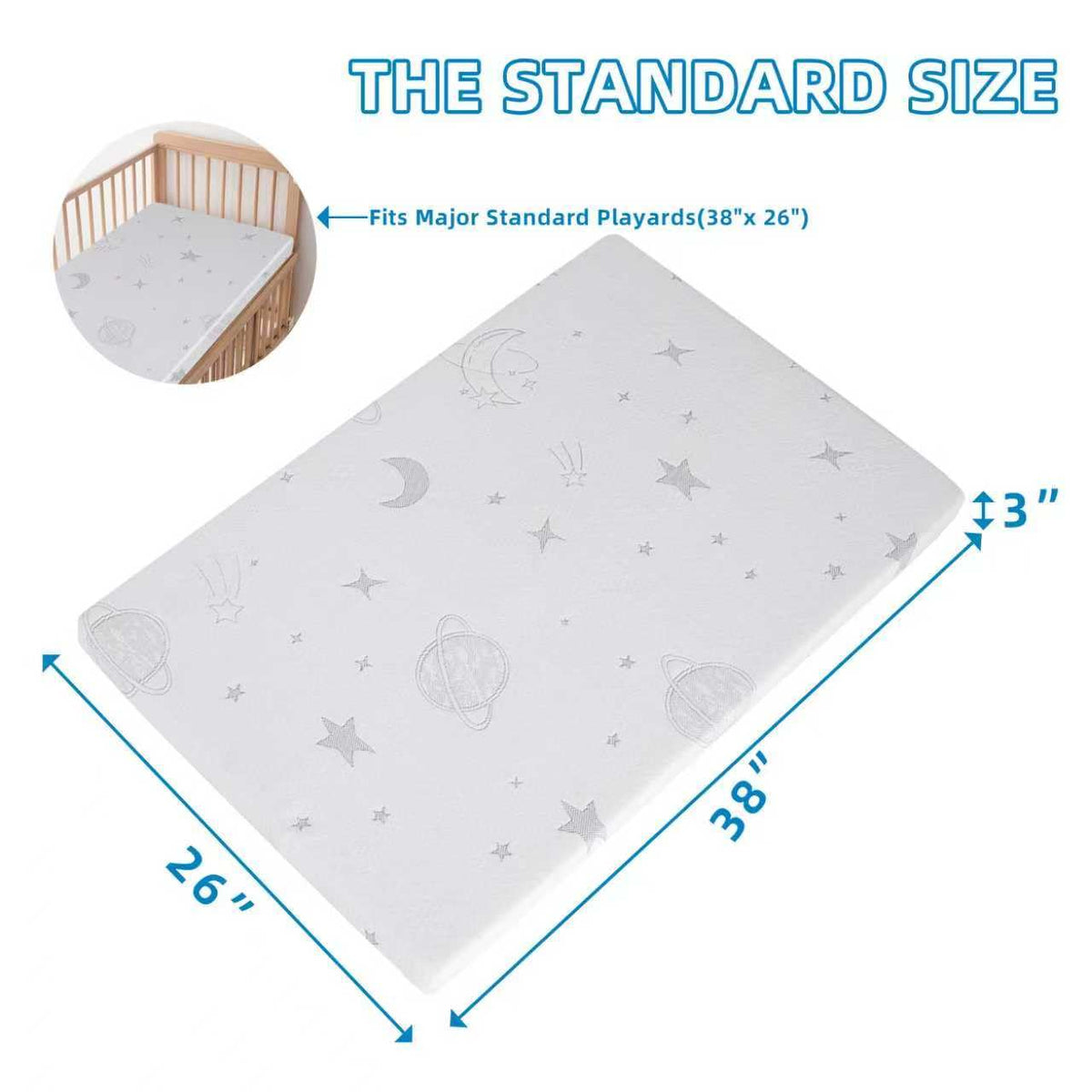 Pack and Play Mattress Pad 38"x26"x3" Dual-Sided U6188