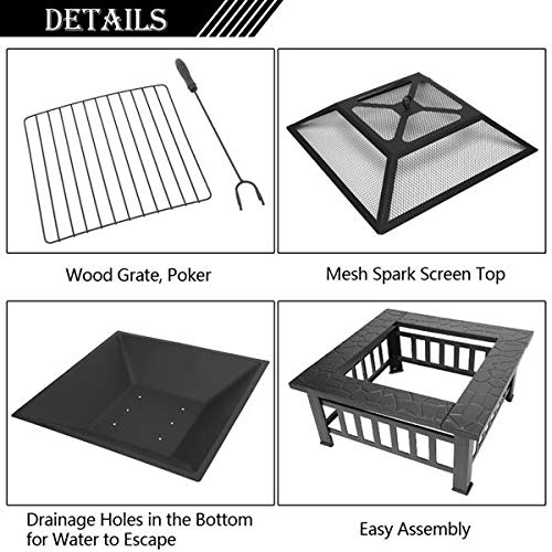 32-Inch Square Wood Burning Portable Metal Fire Pit O96897