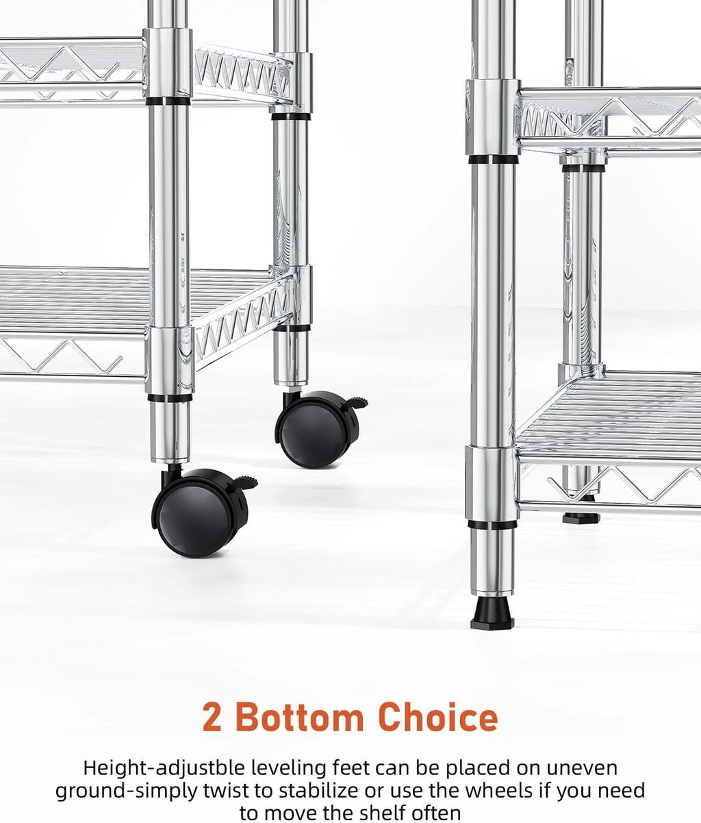 Heavy Duty 3-Shelf Chrome Steel Shelving Unit with Wheels S32281