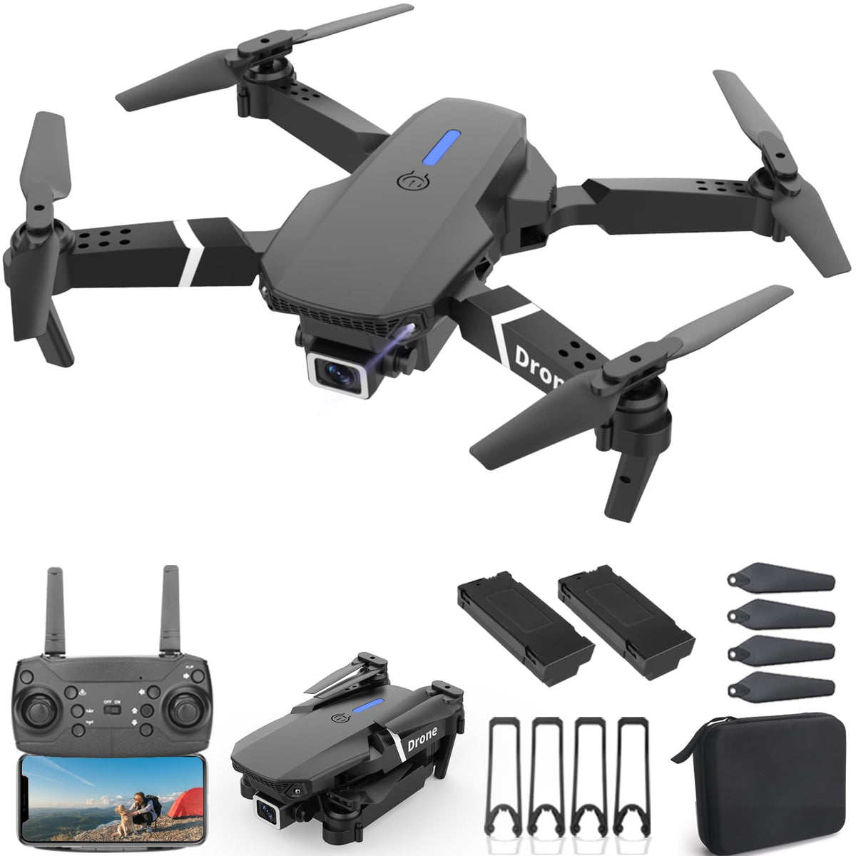 Foldable RC Quadcopter Drone with 1080P Camera, 2 Batteries, Carrying Case U760