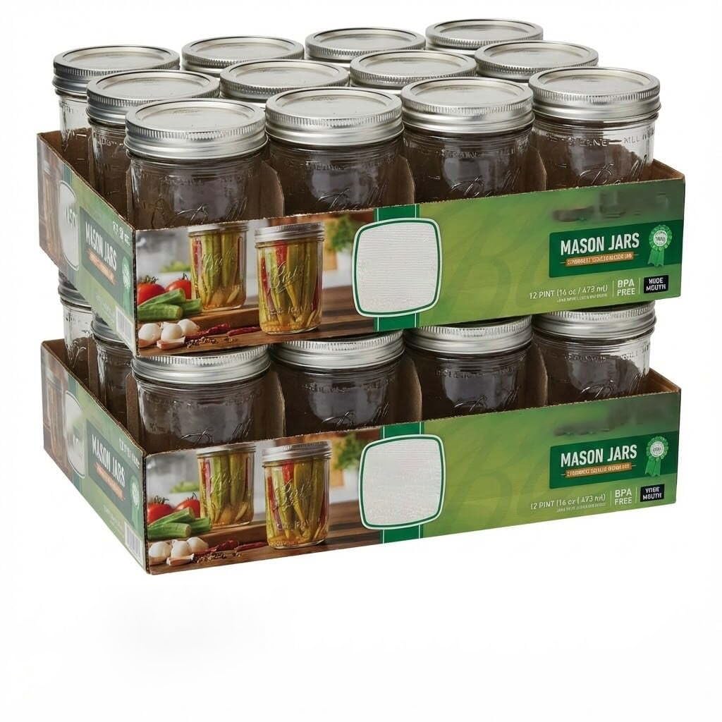 16oz Wide Mouth Clear Glass Mason Jars with Lids & Bands X205