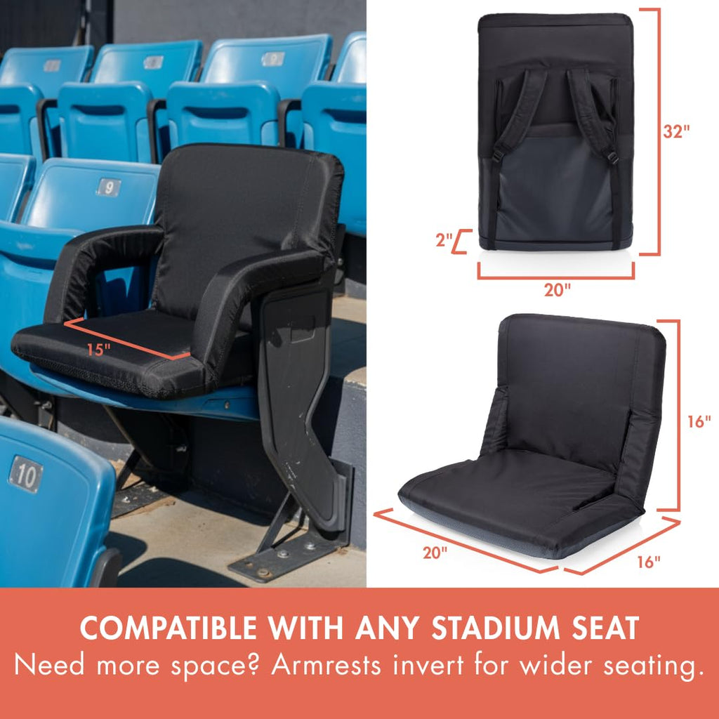 Portable Reclining Folding Stadium Seat with Back Support, Black W278