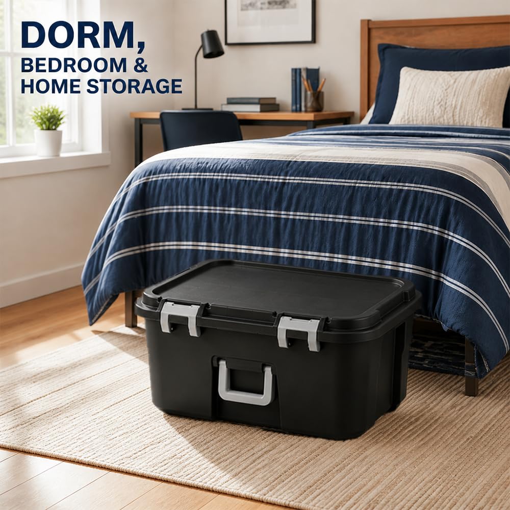 Black 22 Gallon Plastic Storage Trunk with Wheels P96472