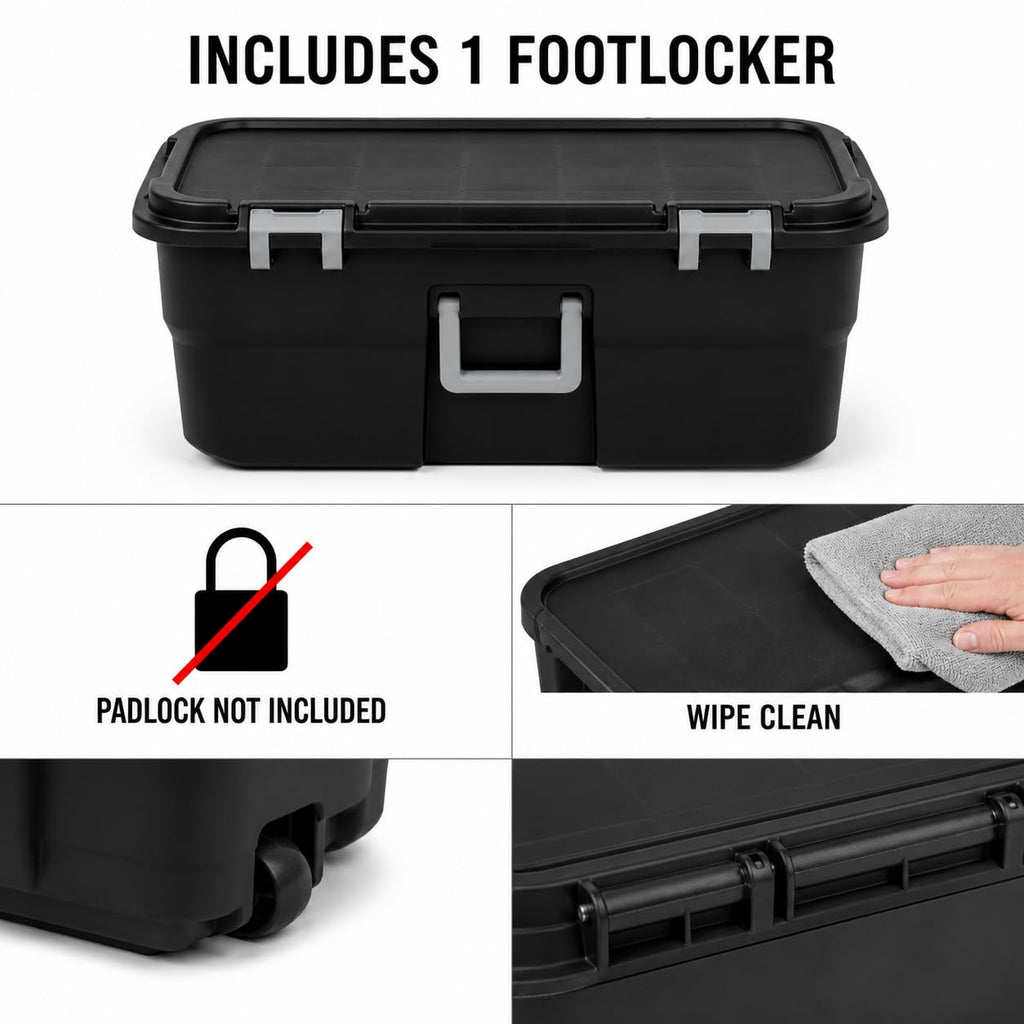 Black 22 Gallon Plastic Storage Trunk with Wheels P96472