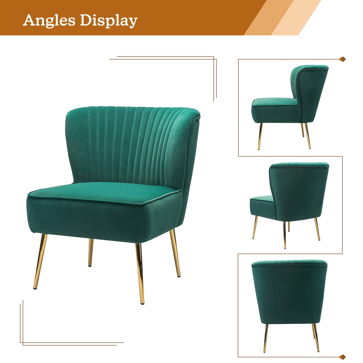 Velvet Accent Chair Set of 2 Emerald Green Wingback Armless Slipper Chair T118764