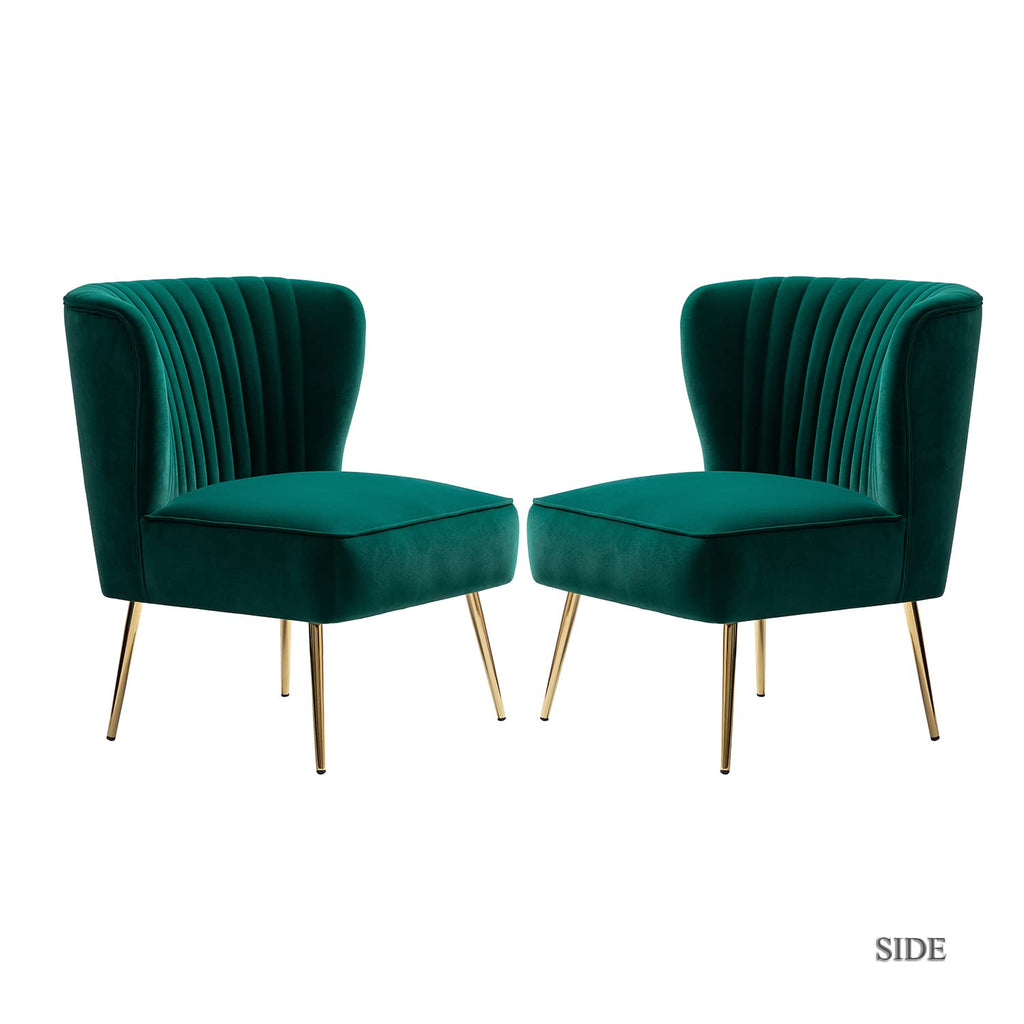 Velvet Accent Chair Set of 2 Emerald Green Wingback Armless Slipper Chair T118764