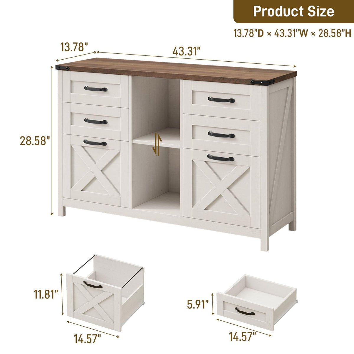White and Brown 6 Drawer File Cabinet E570