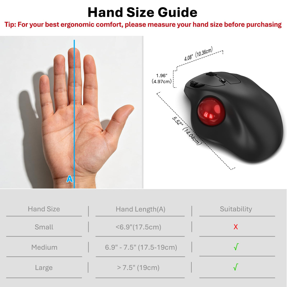 Wireless Trackball Mouse, Ergonomic with 30° Tilt, 5 DPI, Red P595434