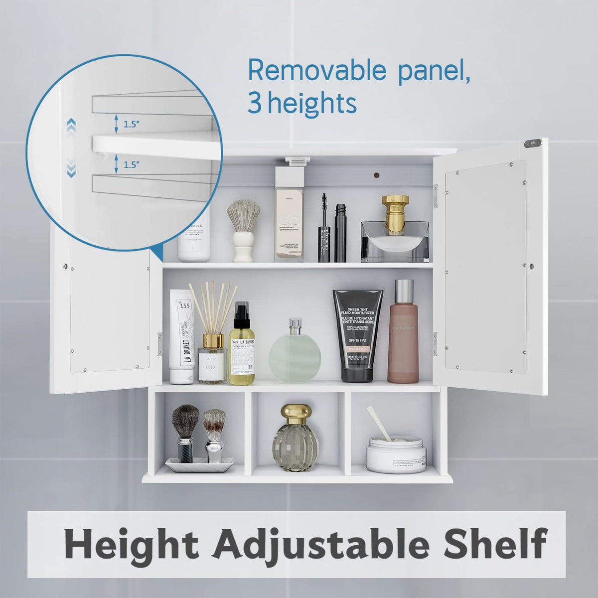 White Bathroom Wall Cabinet with 2 Door Adjustable Shelves K36970