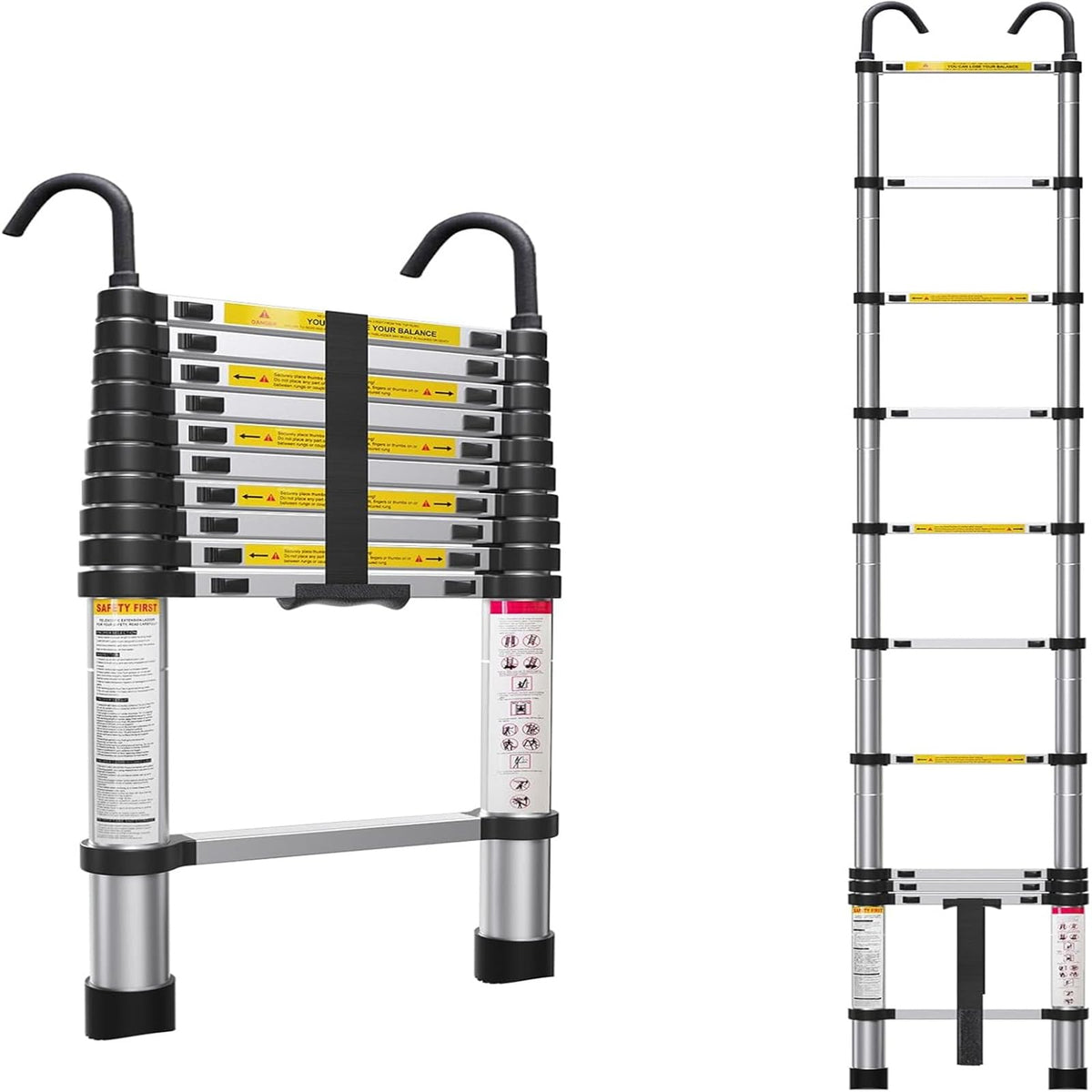 10.5ft Aluminum Telescoping Ladder 330 lbs Capacity W552
