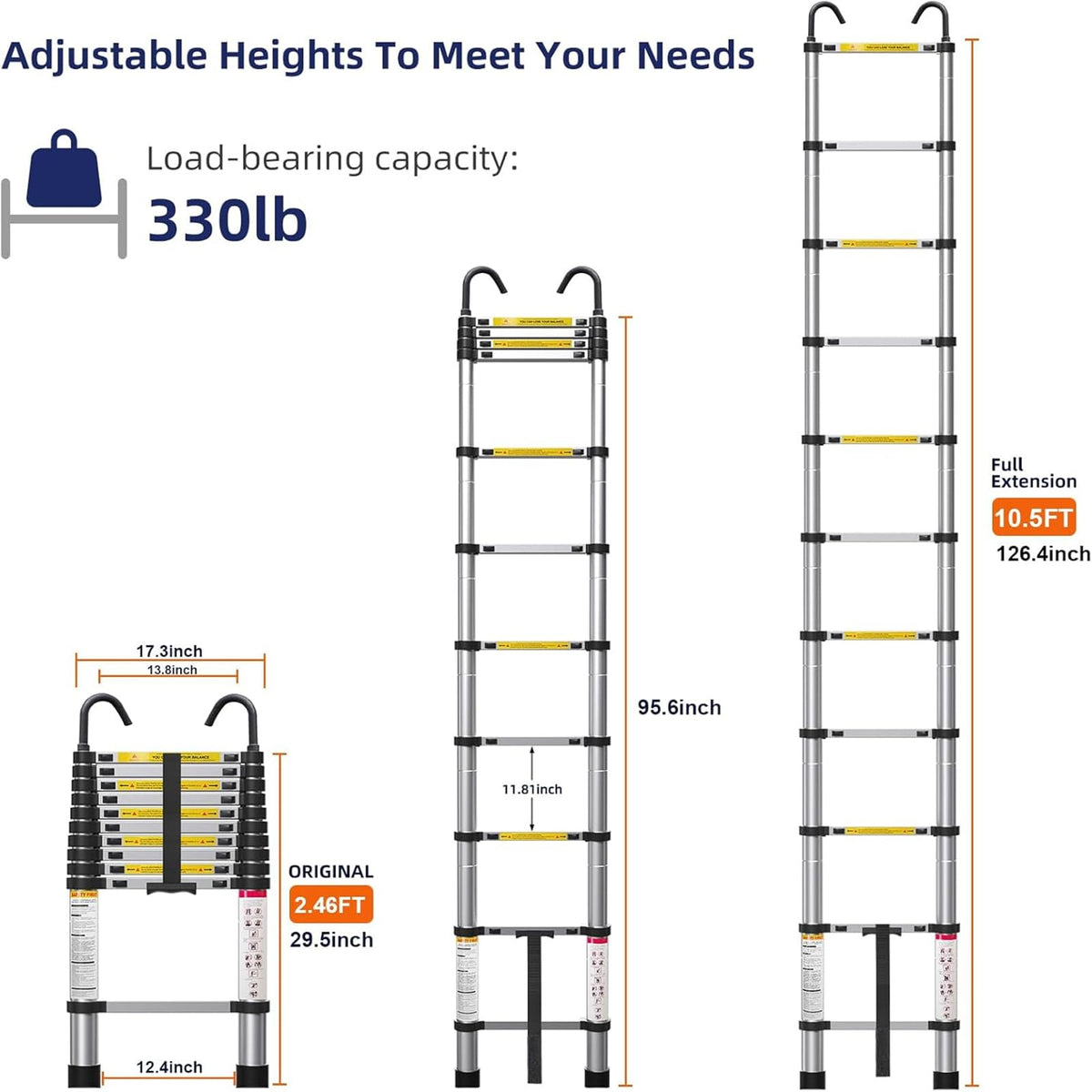 10.5ft Aluminum Telescoping Ladder 330 lbs Capacity W552