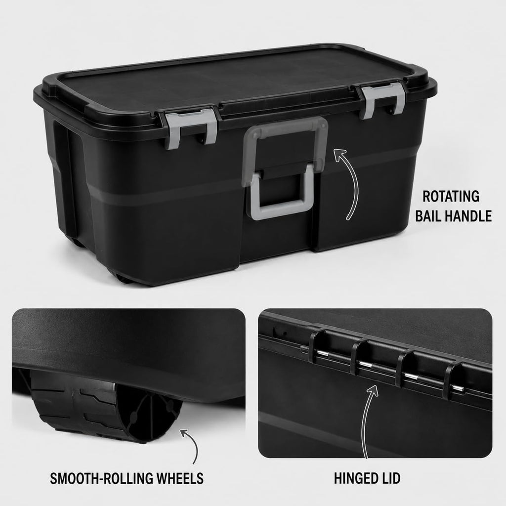 Black 22 Gallon Plastic Storage Trunk with Wheels P96472