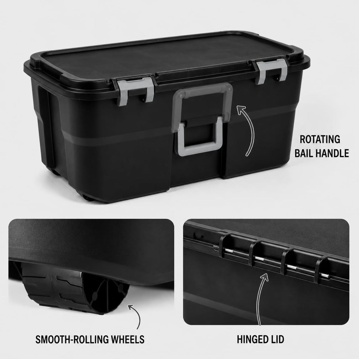 Black 22 Gallon Plastic Storage Trunk with Wheels P96472