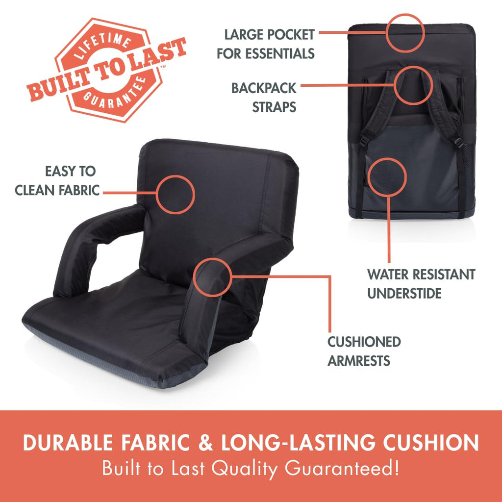 Portable Reclining Folding Stadium Seat with Back Support, Black W278
