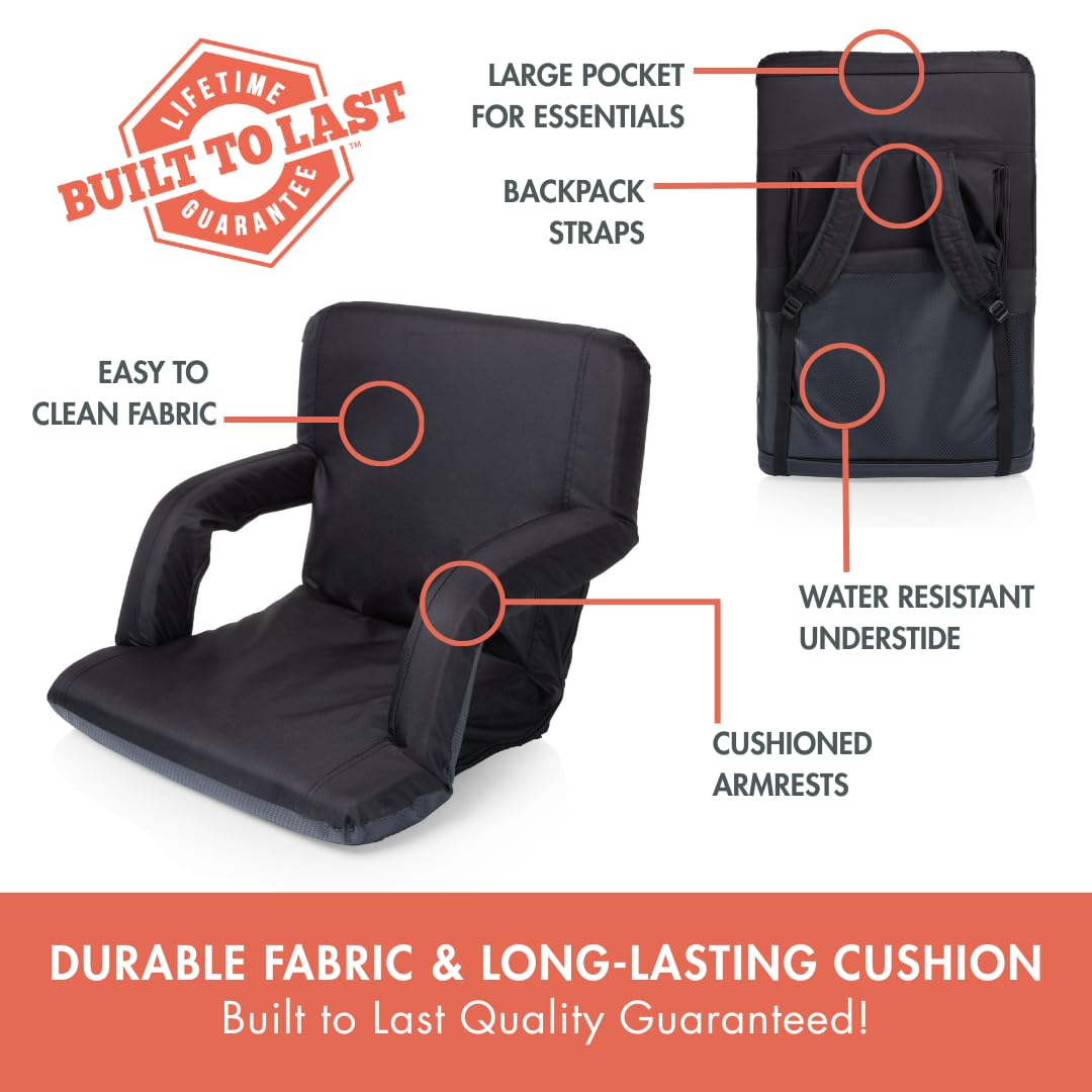 Portable Reclining Folding Stadium Seat with Back Support, Black W278
