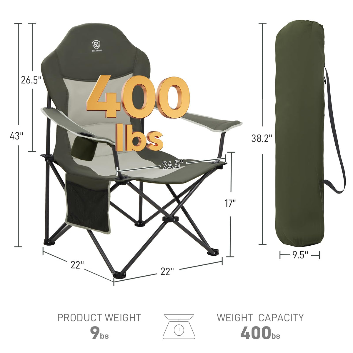 Folding Camping Chairs 2 Pack Green Q7973