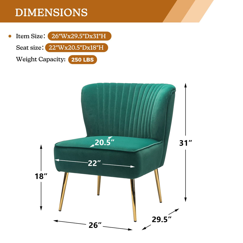 Velvet Accent Chair Set of 2 Emerald Green Wingback Armless Slipper Chair T118764