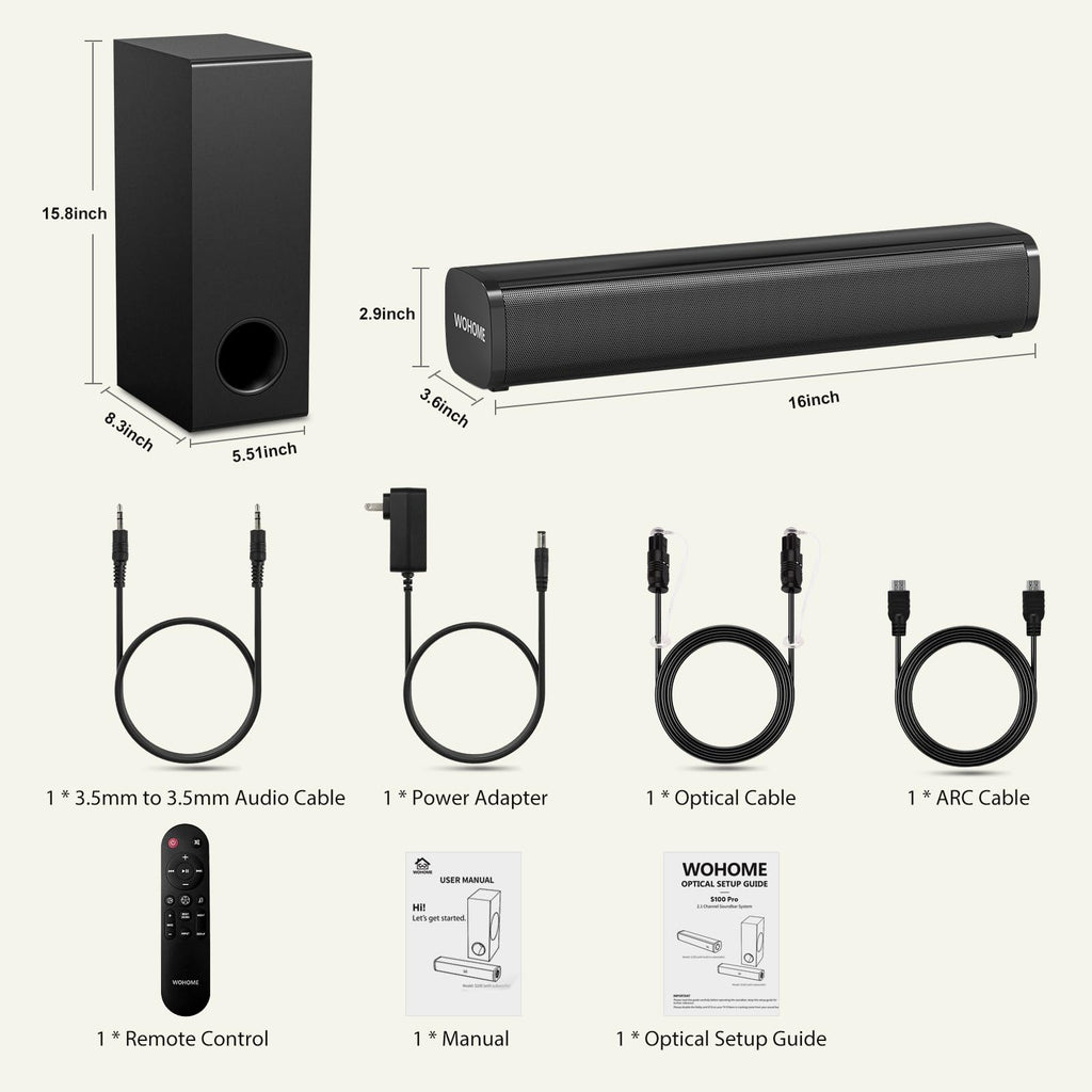 Black 2.1 CH Sound Bar with Wired Subwoofer A29480