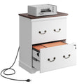 White 2 Drawer Wood File Cabinet with Charging Station and Lock T2986