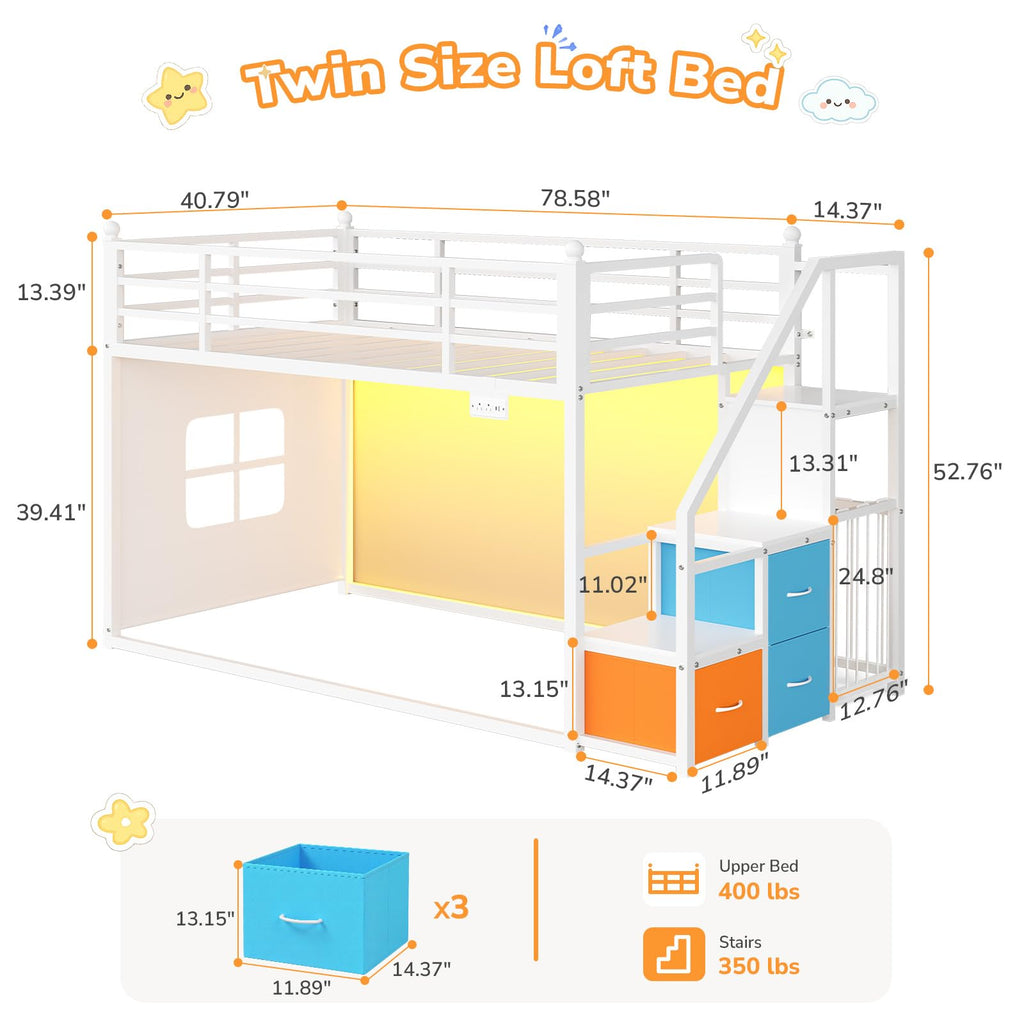 White Twin Over Twin Bunk Bed with Stairs and 3 Storage Drawers P720
