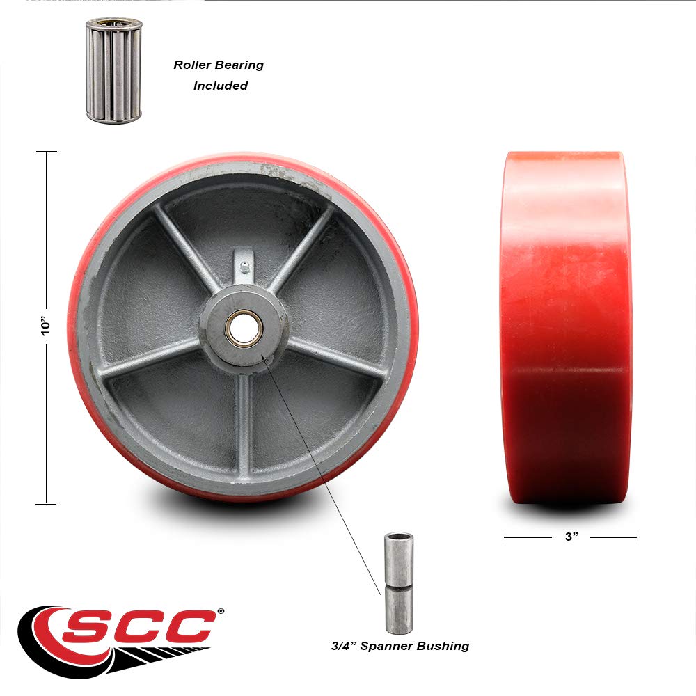 Red Poly on Cast Iron Wheel with Roller Bearing I769077