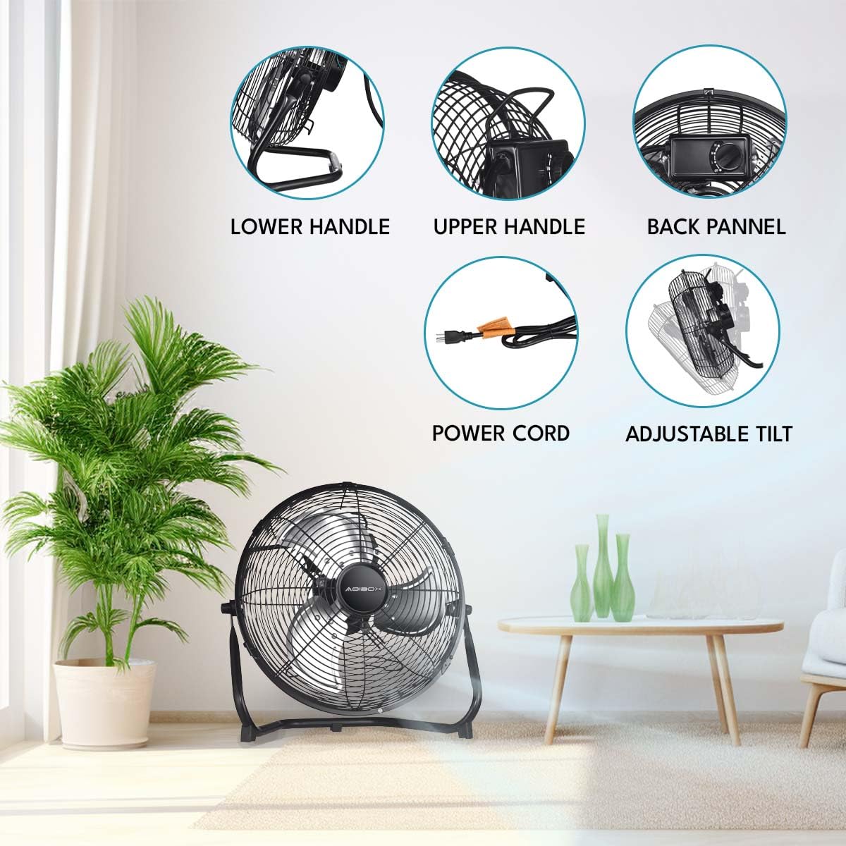 20 in. 3 Speed Metal Floor Fan with Tilting Head J42755
