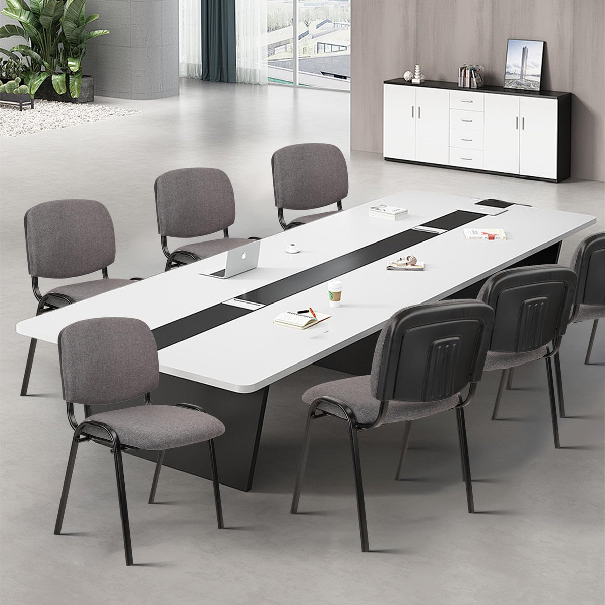 Set of 5 Grey Fabric Stackable Chairs Metal Frame P666