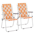 Orange & White Set of 2 Webbed Folding Beach Chairs A8236