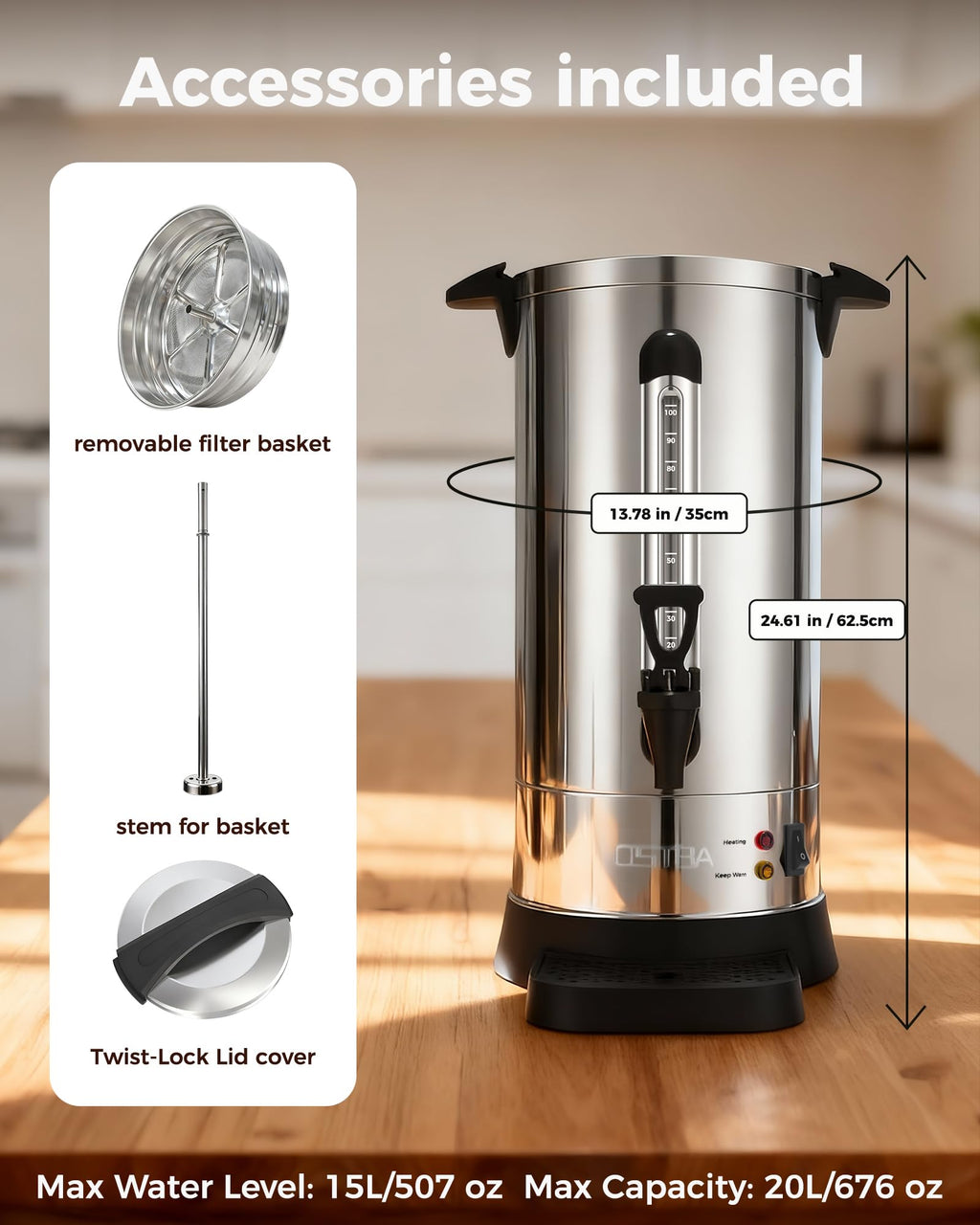 1500W 100 Cup Stainless Steel Commercial Coffee Urn T41894