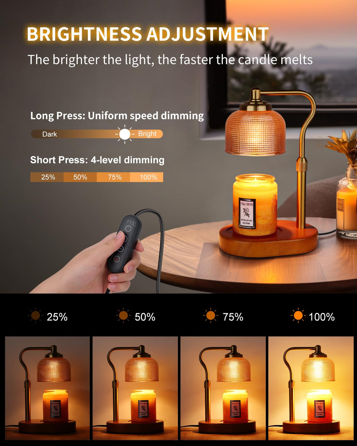 Electric Candle Warmer Lamp with Timer Dimmable Height Adjustable H8514
