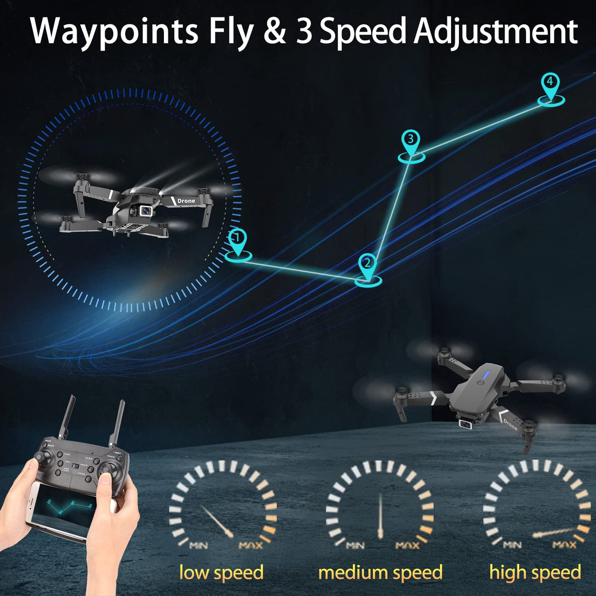 Foldable RC Quadcopter Drone with 1080P Camera, 2 Batteries, Carrying Case U760
