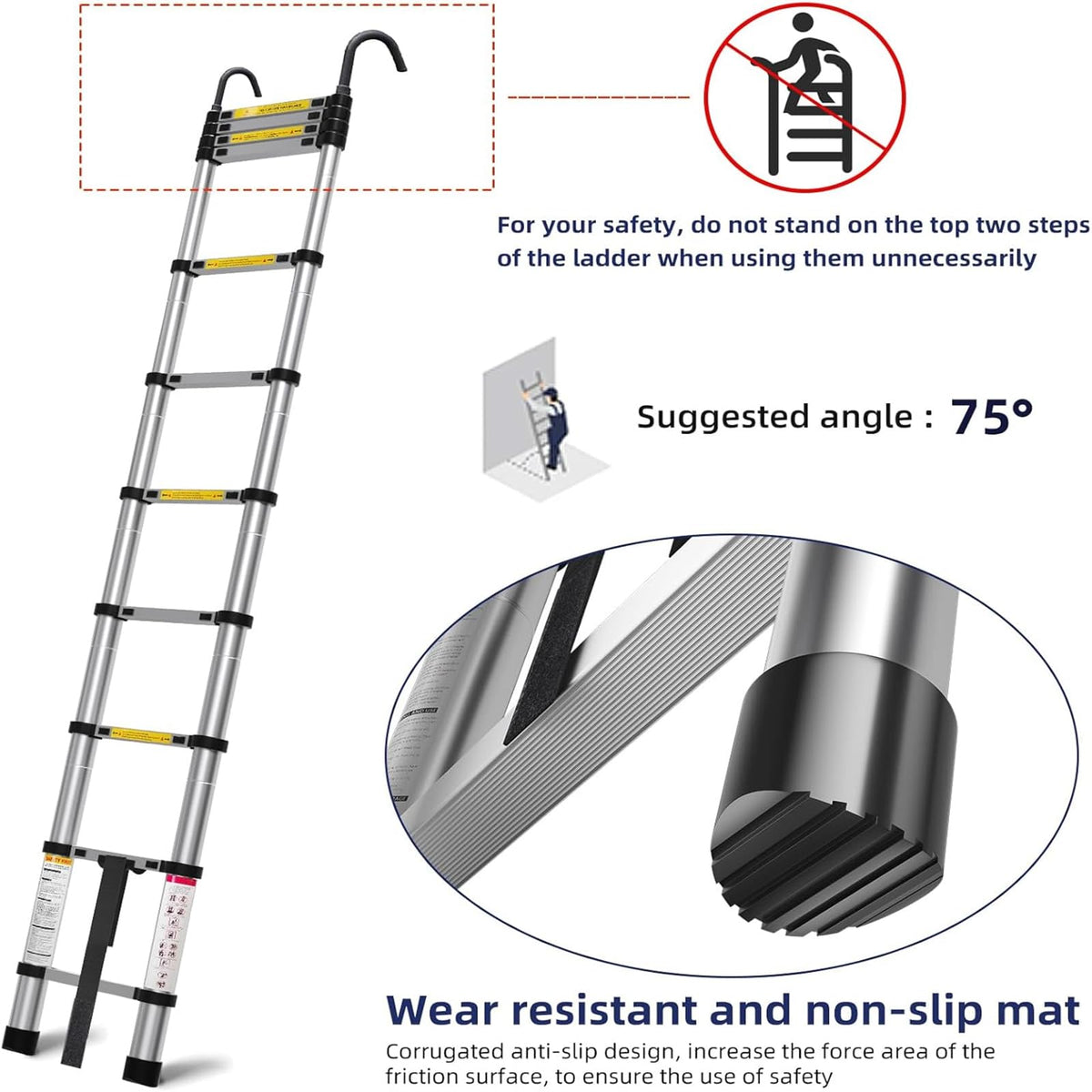 10.5ft Aluminum Telescoping Ladder 330 lbs Capacity W552