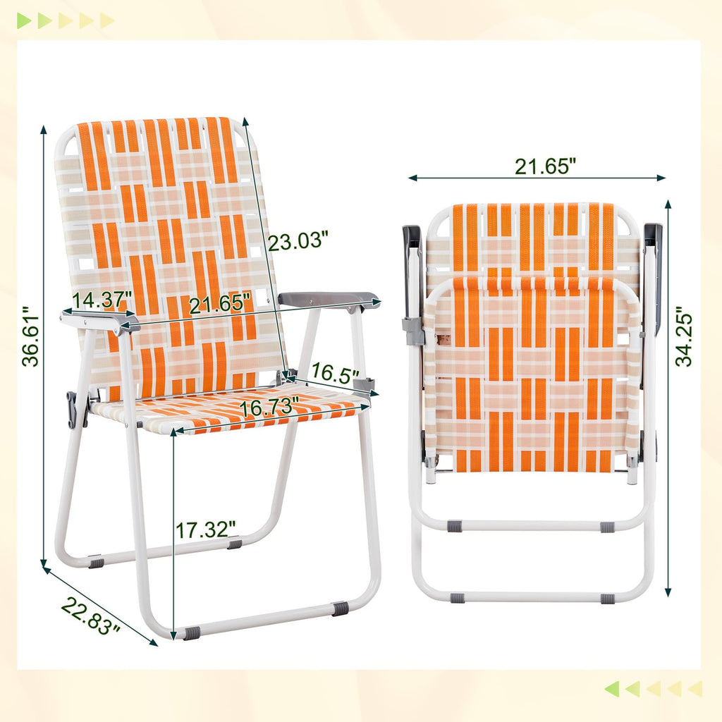 Orange & White Set of 2 Webbed Folding Beach Chairs A8236