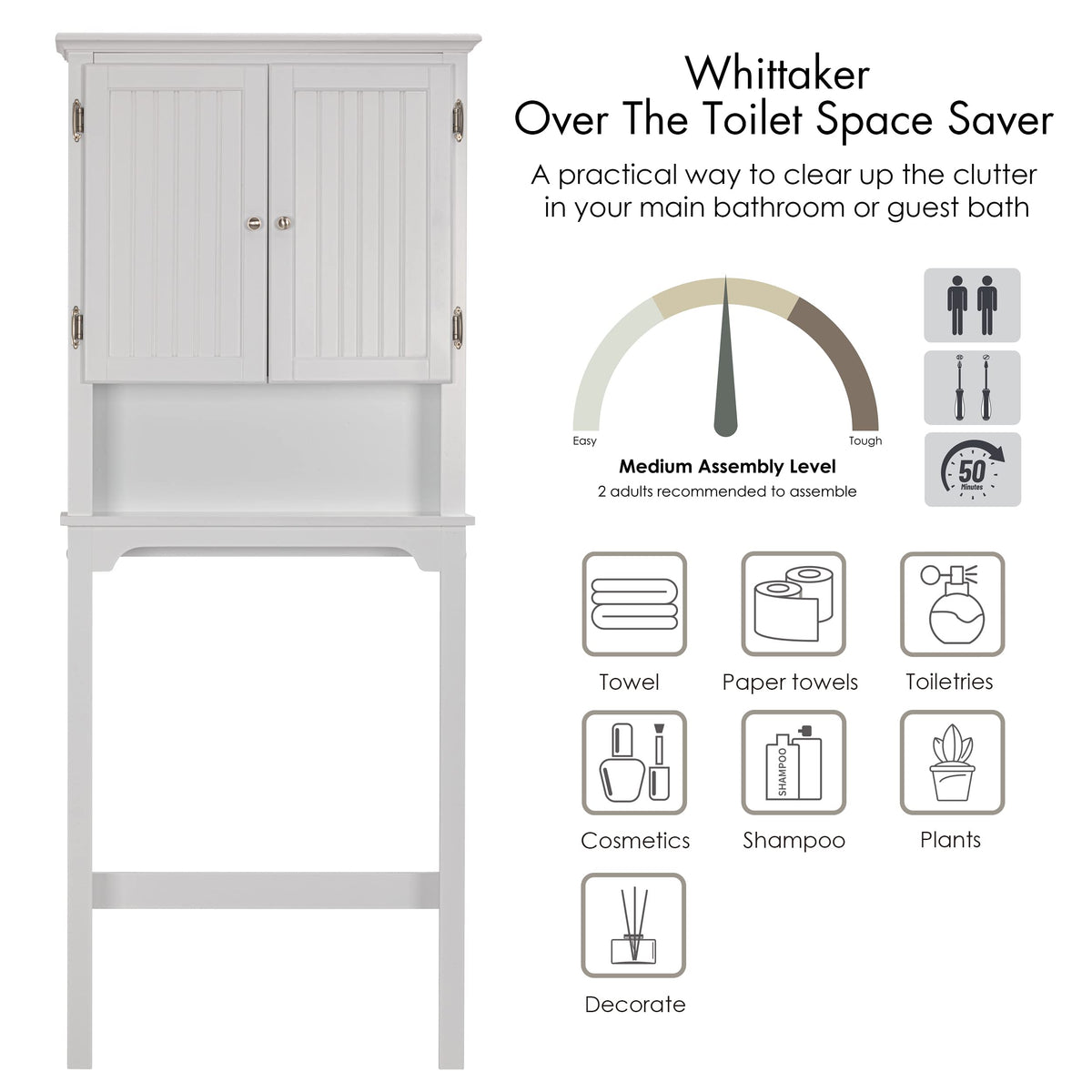 White Bathroom Storage Cabinet with Doors Q607413