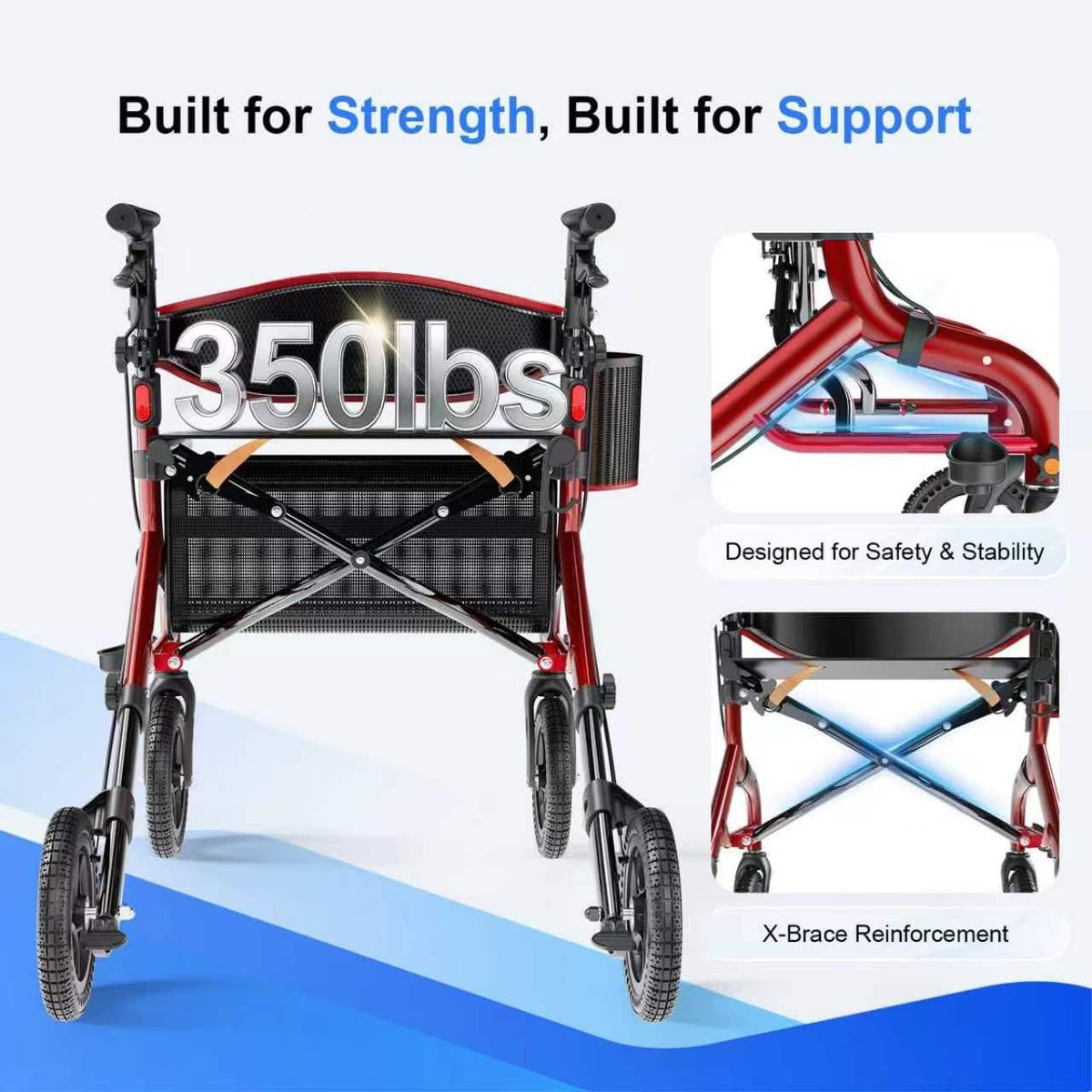 Red 8" All-Terrain Rollator Walker M58569