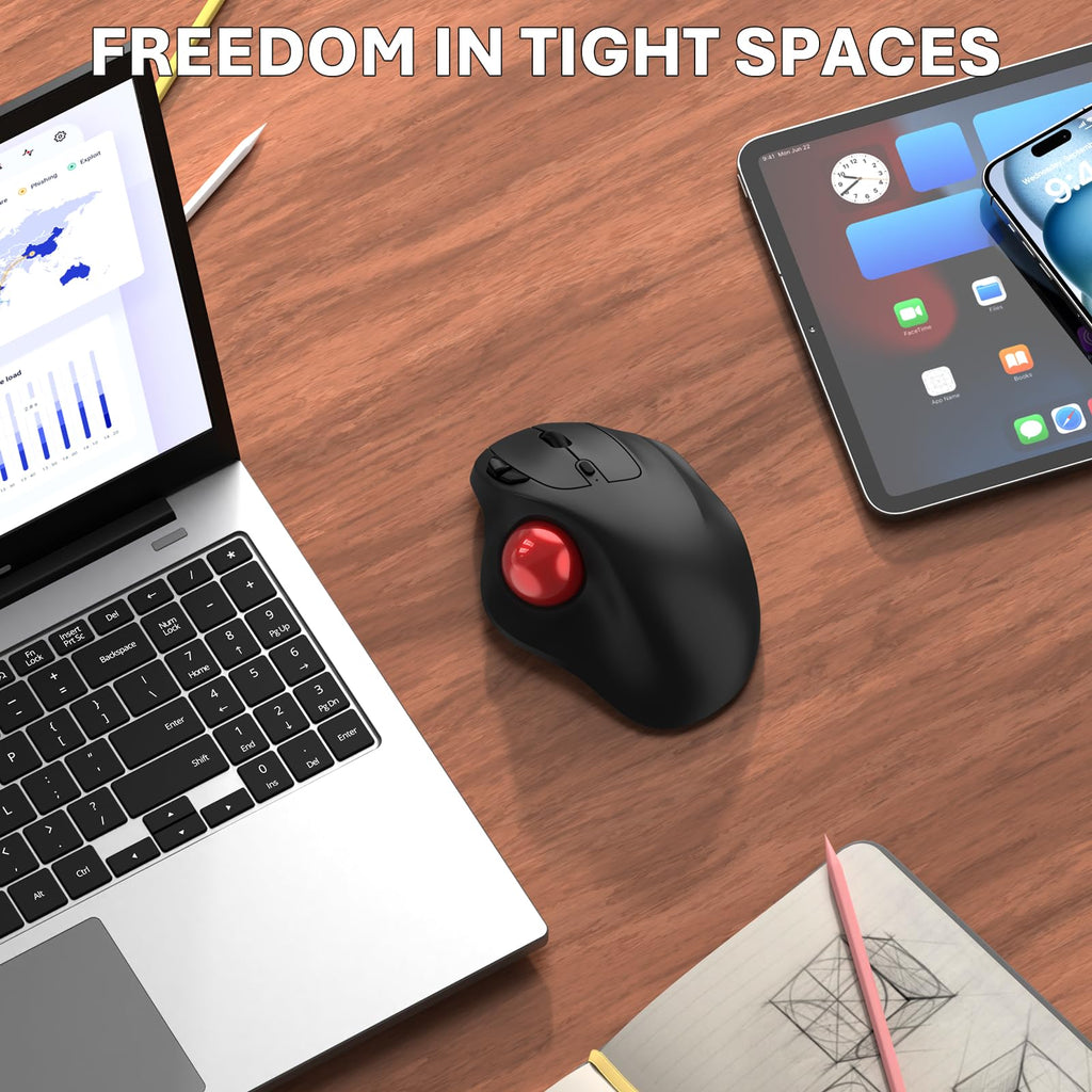 Wireless Trackball Mouse, Ergonomic with 30° Tilt, 5 DPI, Red P595434