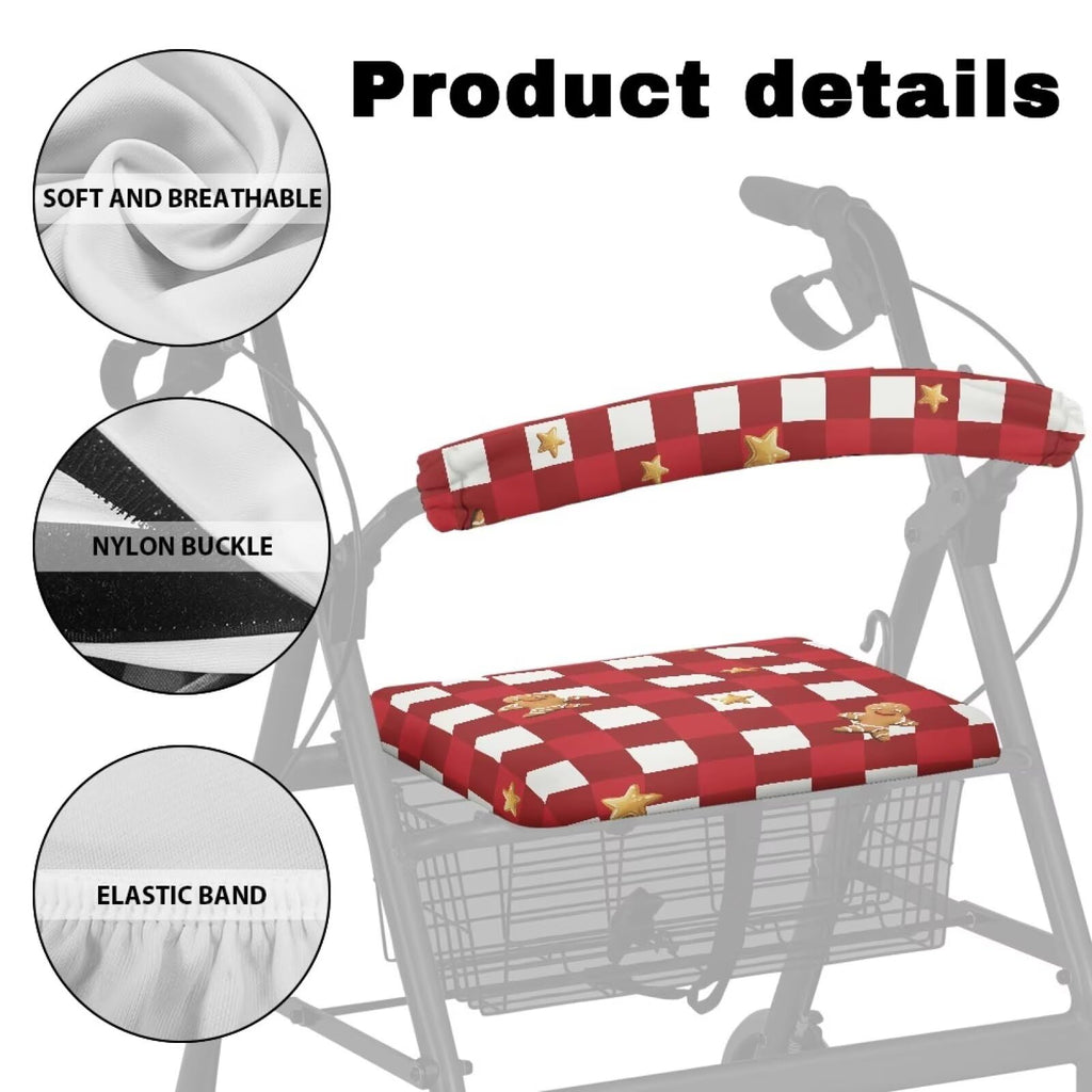 Red Lattice Rollator Walker Accessories Seat and Backrest Rollbar Covers Washable O139764