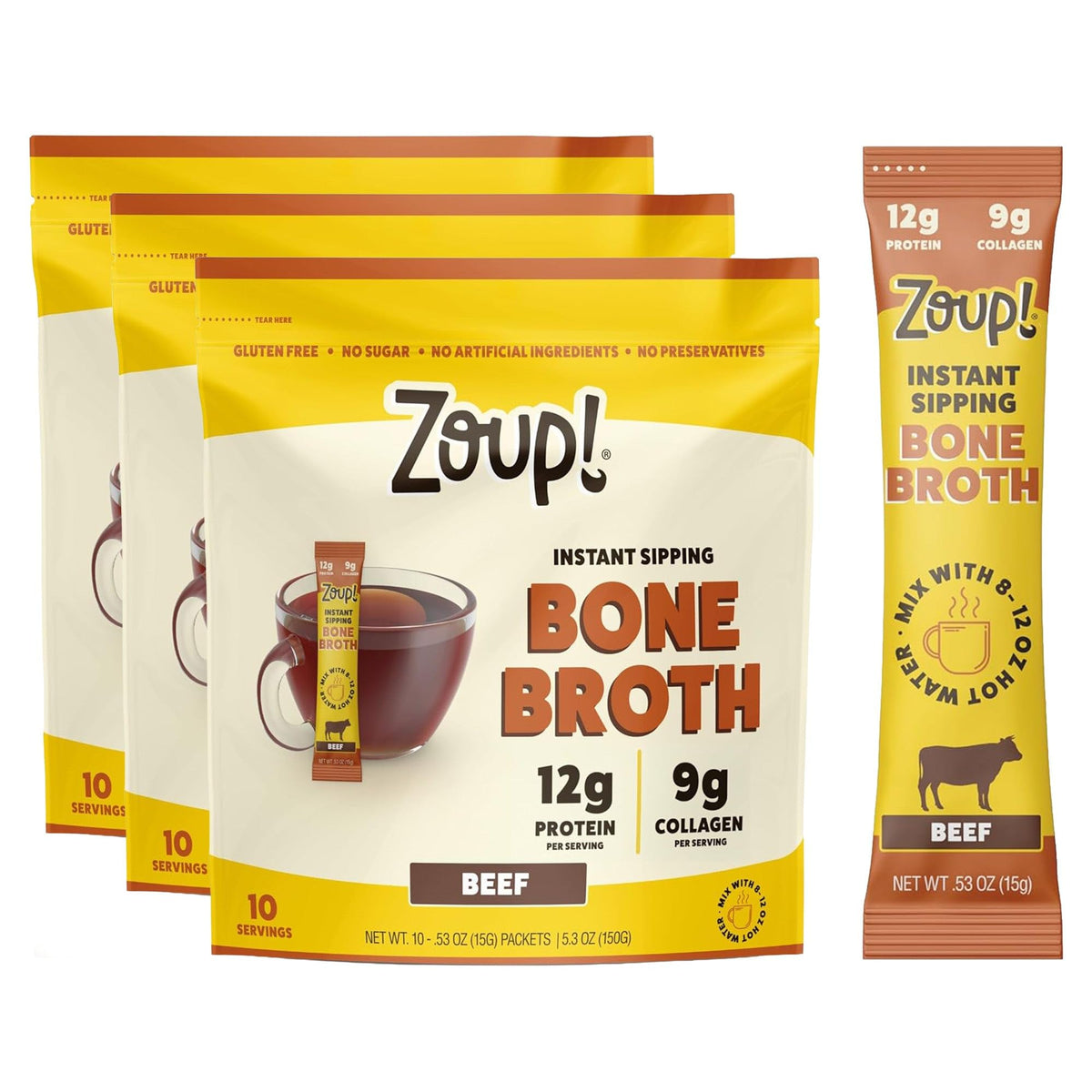 Instant Sipping Bone Broth Mix Beef 0.53 oz Pack of 30 J502