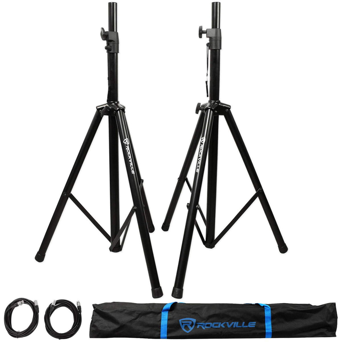 2000-Watt 8 in Powered PA Speakers with Tripod Stand Kit and XLR Cables O16045
