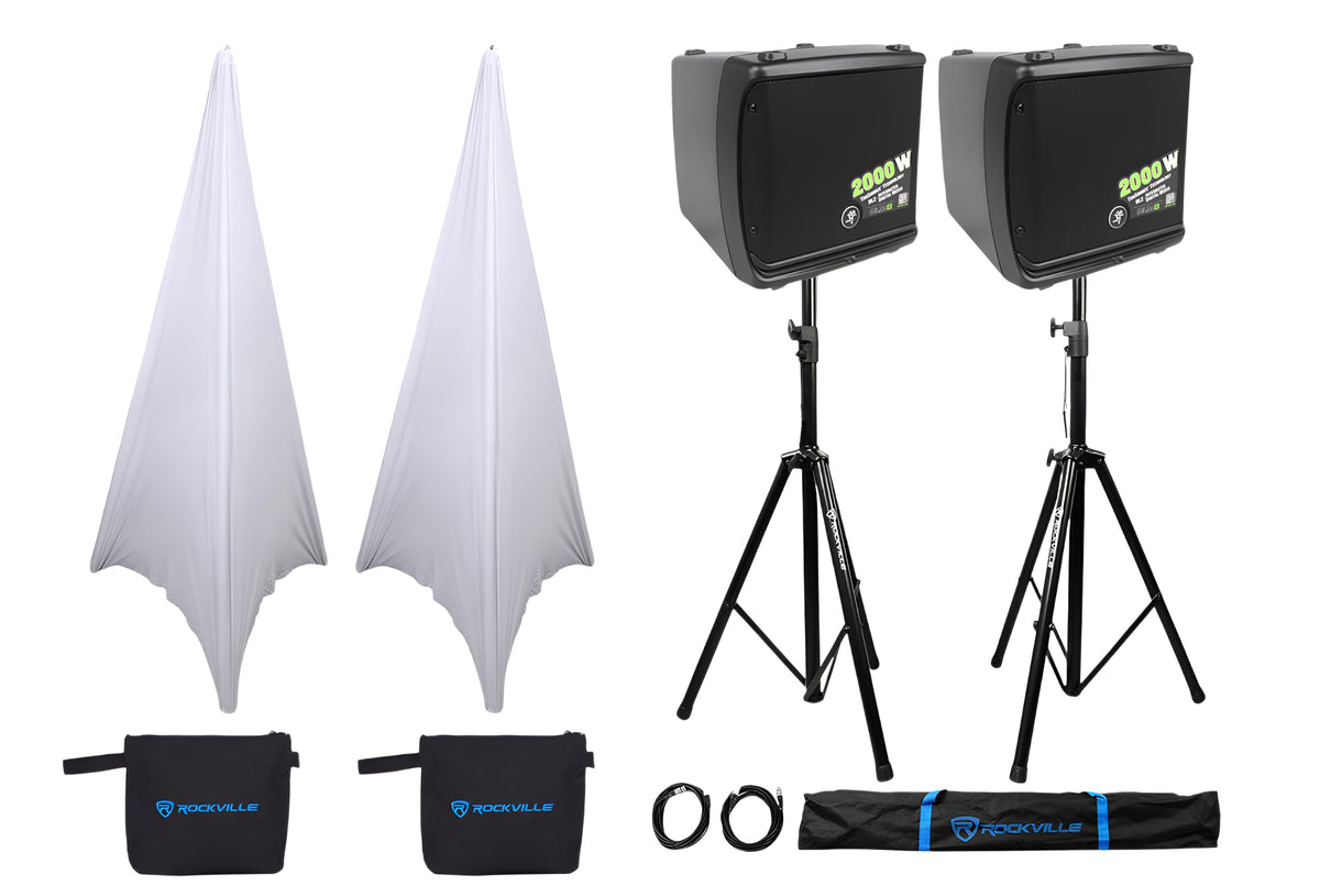 2000-Watt 8 in Powered PA Speakers with Tripod Stand Kit and XLR Cables O16045