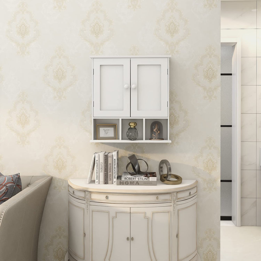 White Bathroom Wall Cabinet with 2 Door Adjustable Shelves K36970