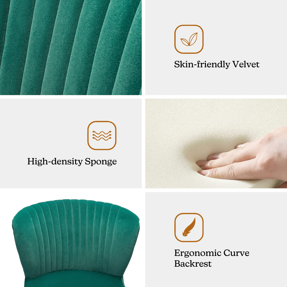 Velvet Accent Chair Set of 2 Emerald Green Wingback Armless Slipper Chair T118764