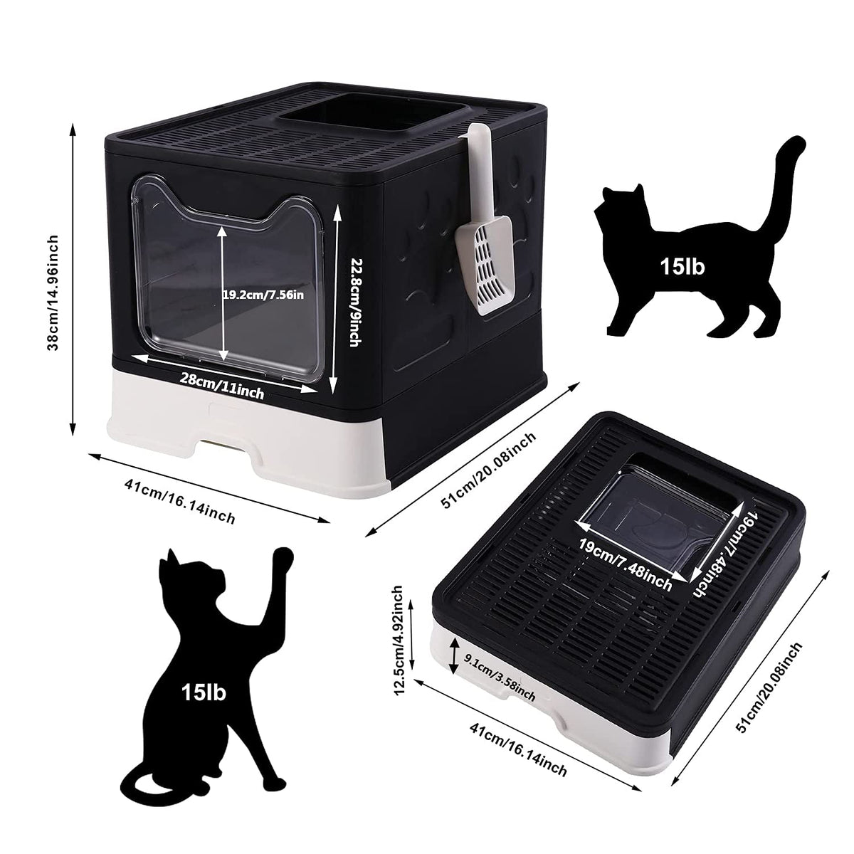 Foldable Large Cat Litter Box with Lid B629