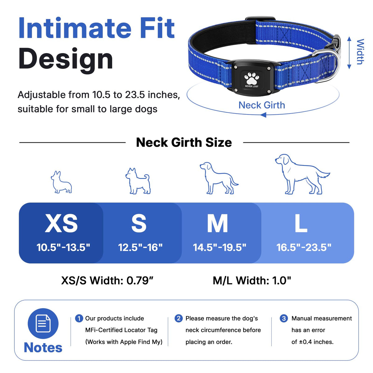 GPS Dog Collar with Tracker, Waterproof, Blue, L Z72867
